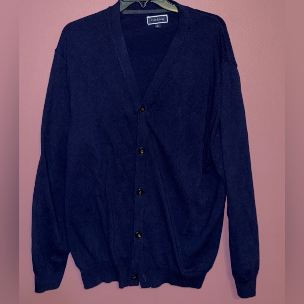 Club Room Navy Blue Cardigan Sweater V-Neck Ribbed Knit